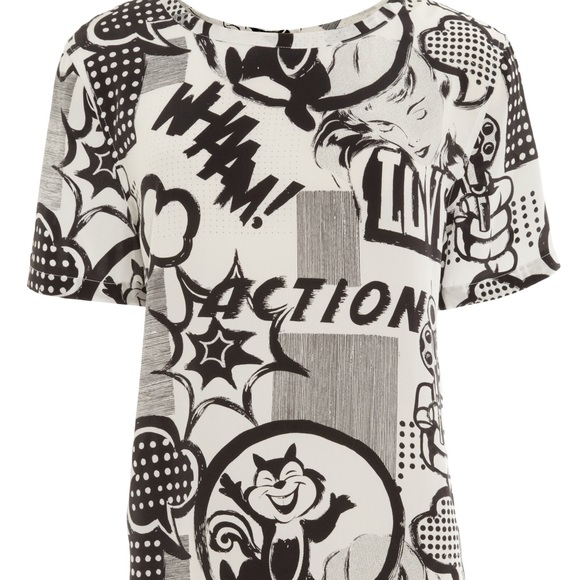 Equipment | Black and White Dynamic Cartoon Printed 16Mm Cdc Riley Cat Tee, Sm - Picture 2 of 8